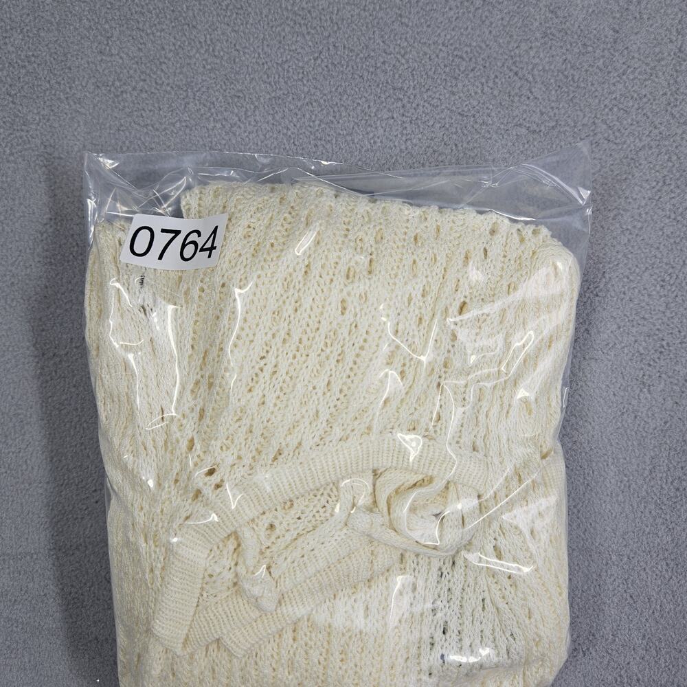 Crochet Cover Up Dress Women Medium Bell Sleeve Cinch Sides Open Knit Beige Swim - Picture 14 of 14